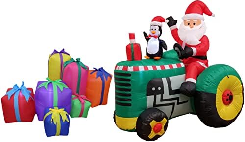 Два божиќни пакети за украси за забави, вклучуваат кутии за повеќе божици со повеќе божици за надувување, и 5,3 нозе високи Божиќни надуени санта