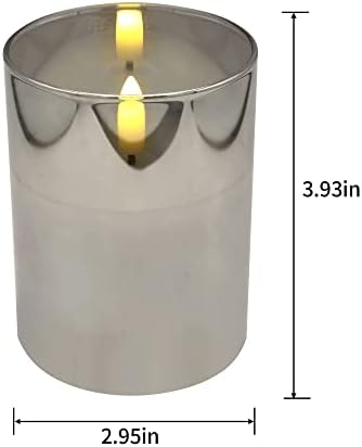NBSAIRMO стаклена батерија управуваше LED безмејна свеќа со далечински, вистински восок 3D свеќи за столбови со тајмер, топла светлина во боја
