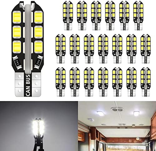 20 парчиња LED сијалички за внатрешни работи на автомобили, 921 922 912 LED светилки, 6000k Супер светли LED светилки, 12V RV сијалици,
