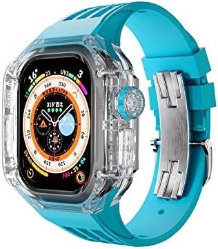 CZKE за Apple Watch Ultra 49mm Транспарентен флуорорубер луксузен модификација на комплет Case & Band for Iwatch Series 8 Mod Kit Watch Band