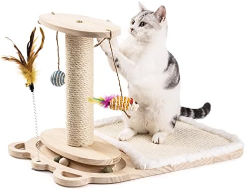 Играчка со мачки играчки 1-слој играчка со топка со мачки со стапчиња за пердуви, интерактивна играчка за маче со мачка за гребење на мачки и мат