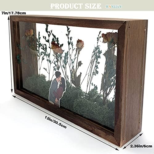 7 x12 Рамка за кутии во сенка, дрвена двострана HD стакло 3D фото рамка, кутија за приказ на таблети DIY, погоден за сушени цвеќиња,