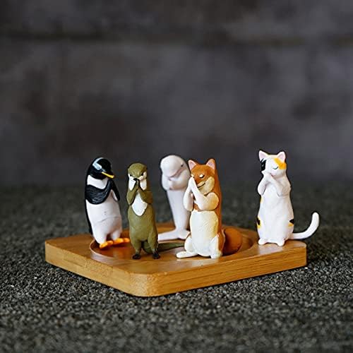 Sdeetesamjun 5 компјутери мини зен декор животински фигурини, минијатурни мачки кучиња пингвин делфин otter јога позираат медитација