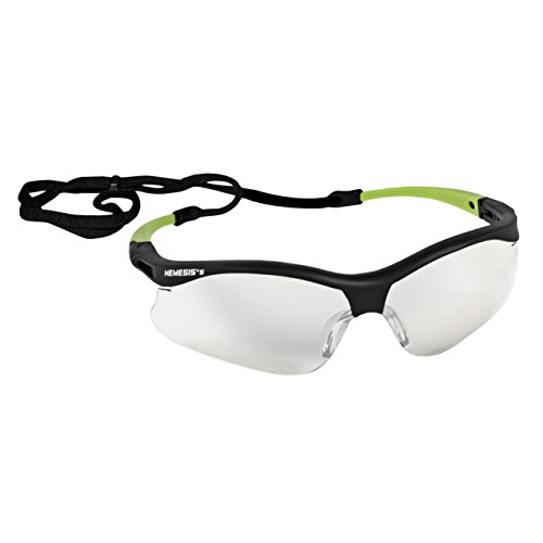 Kleenguard V30 Nemesis Мали безбедносни очила, лесни, затворени / надворешни леќи, црна рамка со зелени совети, 12 пара / куќишта