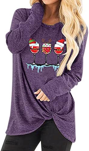 Шусуен Божиќна кошула женска карирана печатена маица маица Божиќ со долги ракави за џемпери на врвови на врвови
