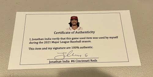 Играта на athонатан Индија Синсинати Црвените се користеше истрошена капа „2021 година НЛ Рој“ Ден на таткото - Играта користена МЛБ Капчиња