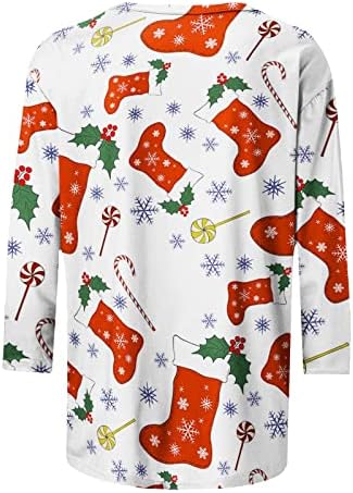 Божиќни кошули за жени Божиќно дрво графичка маица плус големина лабава вклопена долга ракав Туника врвови за носење со хеланки