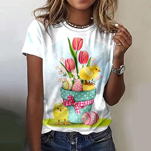 Летни врвови за жени зајаци печати маици слатки графички маички каузални кратки ракави туника о-врат маици нови блузи