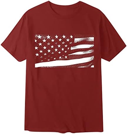 2023 Ново знаме на Денот на независноста на мажите мека и удобна мала печатена маица со памук со тренингот за рунда на вратот