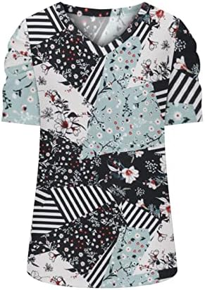 врвови за ракави на Lcepcy puff за жени 2023 Трендовски цветни печатени V вратот маички лабава вклопена блуза за носење со фармерки