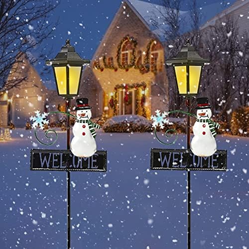 2 пакети Божиќни соларни патеки светла на отворено, 43инх Божиќни украси за снежници на отворено градинарски светла светла треперење на пламените