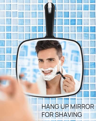 Огледало на рачно огледало на Миледуо, црно рачно огледало со антискидна рачка, огледало 7,9 w x 9 l рачка 4,5