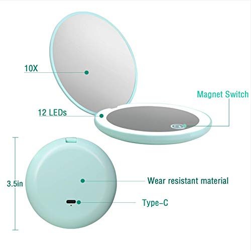 Kintion 10x ПОЛНЕЊЕ LED Компактен Огледало &засилувач; 3X Компактен Огледало Со Светлина