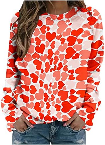 Womenените симпатична loveубовна срцева графичка џемпер со долги ракави за вinesубените на вinesубените, подарок Туника врвови каузални лабави