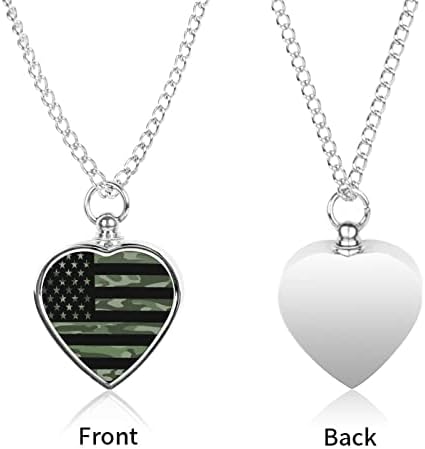 Зелена Камуфлажа Американско Знаме Урн Ѓердан За Пепел Персонализиран Ѓердан За Срце Накит За Кремирање Миленичиња Меморијален Приврзок За Мажи Жени
