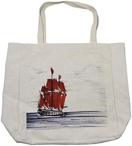 Скица за шопинг во амбесон, едриличарски брод што лебди на морскиот стил на цртање наутичка поморска тема, еколошка торба за еднократно за намирници