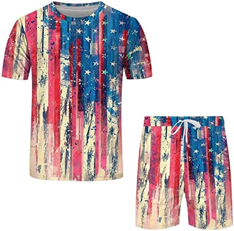 Менски кратки комплети на 4-ти јули на 2 јули, облеки за летни патеки одговараат на маицата за независност Кратки ракави и шорцеви