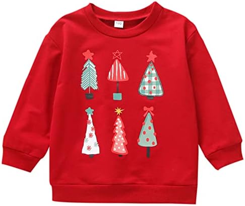 Детско момче девојче Божиќно пуловер цртан филм дрво печати долги ракави топло џемпер зимски обични меки врвови