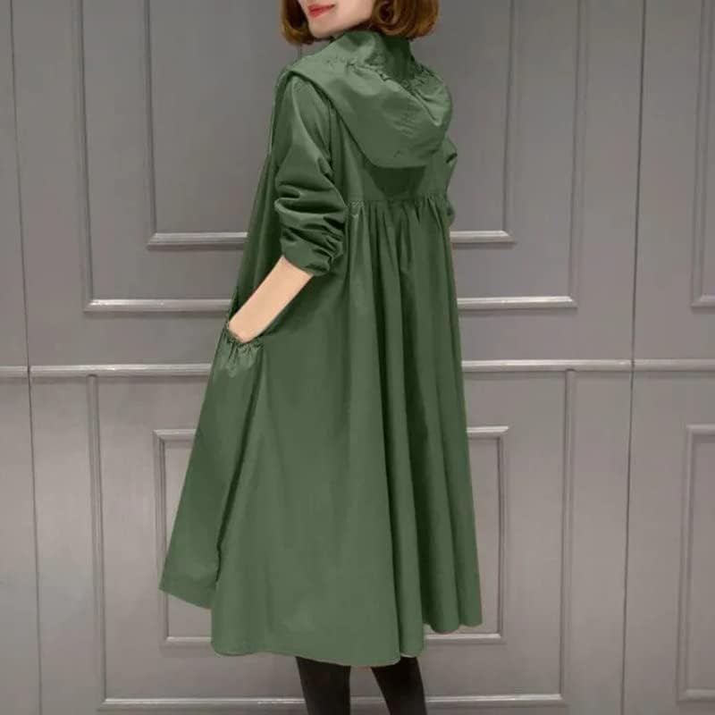 Палто за ровови на Hsqibaoer за жени обични женски женски лабави ветерници со голема големина со аспиратор есенска надворешна облека