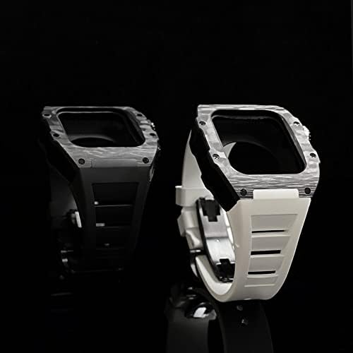 SAAWEE Луксузни Јаглеродни Влакна Случај Ремен Поставен за Apple Watch 8 7 45mm 6 5 4 4 se 44mm Гумена Лента DIY Модификација Комплет за iWatch