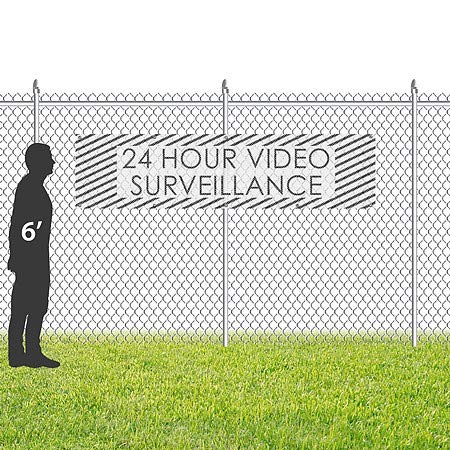 CGSignLab | „24 -часовен видео надзор -Стрип бело“ винил банер отпорен на ветер, винил банер | 8'x2 '
