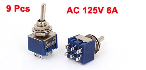 UXCELL 9PCS AC 125V 6A 6-PIN DPDT на 2-тина за заклучување на 2-тина позиција мини прекинувач