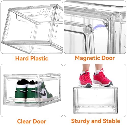 Кутии За ЧЕВЛИ ЛОВИФО Проѕирни Пластични Оџаци, 4 Пакети Акрилни Кутии за Складирање Чевли Со Магнетна Врата За Глави За Патики, Професионална