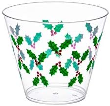 Партиски најважни работи за еднократна употреба 9 мл. Цврста пластика печатени чаши за Божиќни забави/гулаби, 20 брои, Холи Бери