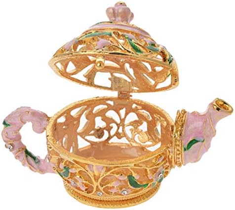 Мини чајник фигурина розов кутија за накит за накит, шаркиран златен кристален чајник за дома, подароци
