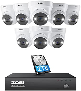 Зоси 8CH 4K Spotlight POE Security Camera Camera System со откривање на возила, двонасочно аудио, ноќно гледање во боја, 8CH 8MP NVR со