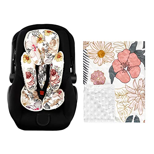 Поддршка на седиштето на цветно бебе со автомобил за бебиња, 2-во-1 реверзибилна вметнување на автомобили, мека перница за шетач,