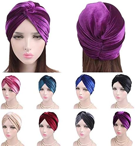 Quanjj Velvet Women Ruffle Sleep Turban Headwear Carfe Cast Beanie Cap капа за додатоци за губење на косата