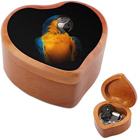 Yellowолта и сина макав дрвена музичка кутија срце облик на срце, музичка кутија гроздобер дрвена часовничка музичка кутија подароци