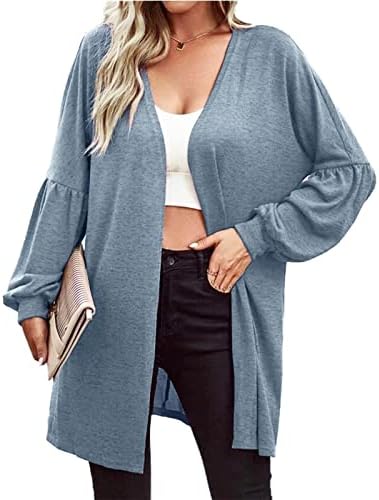 Hуанкд женски џемпери за пулвер мода дама цврста боја со долг ракав кардиган плетена палто сива маичка