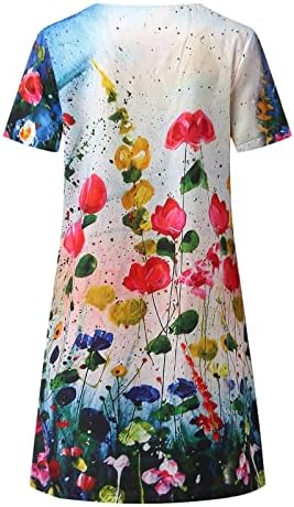 Летниот фустан со врстоци за жени 2023 година со преголем ракав за кратки ракави, коктел за печатење на коктел Cool v вратот, обичен пролет за нишање фустан