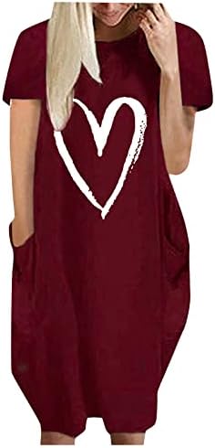 Женски летен фустан 2023 фустани лабави врвови цврсти печати Хенли симпатична маица со кратки ракави обични трендовски маички со маички