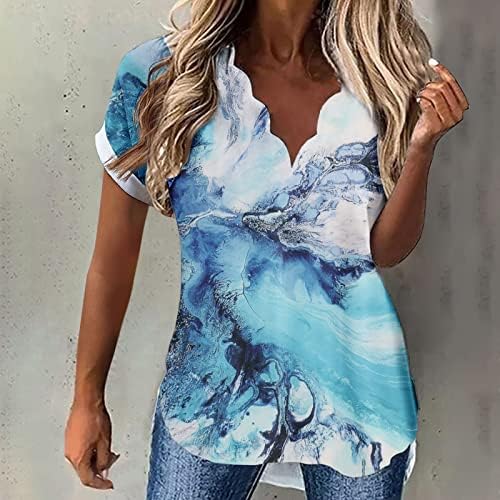Девојки кратки ракави vneck шифон графички случајно лабава лабава вклопена опуштена фит блуза маичка летна есен маичка за жени