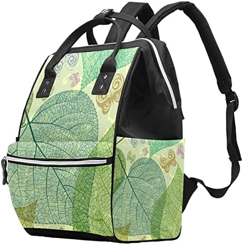 Vbfofbv торба за пелена ранец, мултифункционален ранец за патувања, пролетни зелени лисја пеперутка гроздобер модерна модерна