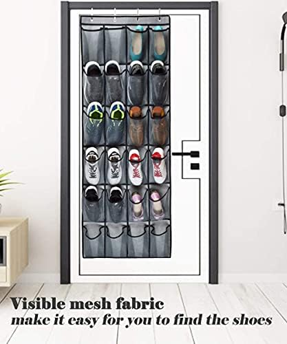 Над вратата што виси организатор на чевли 24 дополнителни големи џебови за мрежи што висат држачи за решетки за чевли за мажи за