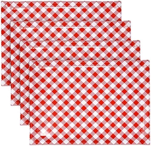 10 за еднократна употреба црвено и бело гингам за сервисирање на фиоки големи 10,75 x 15,75 тешки правоаголник хартија картон летен