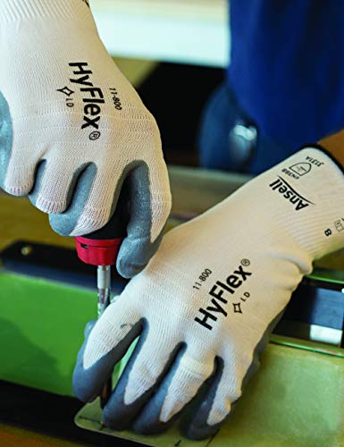 Ansell Hyflex 11-800 најлонска ракавица, сива пена нитрилна обвивка, плетена манжетна на зглобот, голема, големина 9
