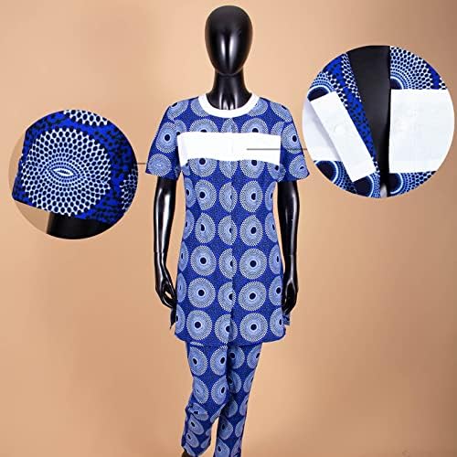 Африканска облека за жени кошула со кратки ракави и панталони за печатење 2 парчиња сет -тренер за патеки плус големина дашики обична облека