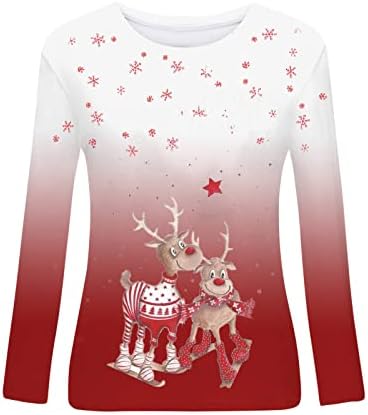 Најдобри божиќни тренинзи врвови Среќна Божиќна маица, жени печати новогодишна елка, врвови, печати со долг ракав