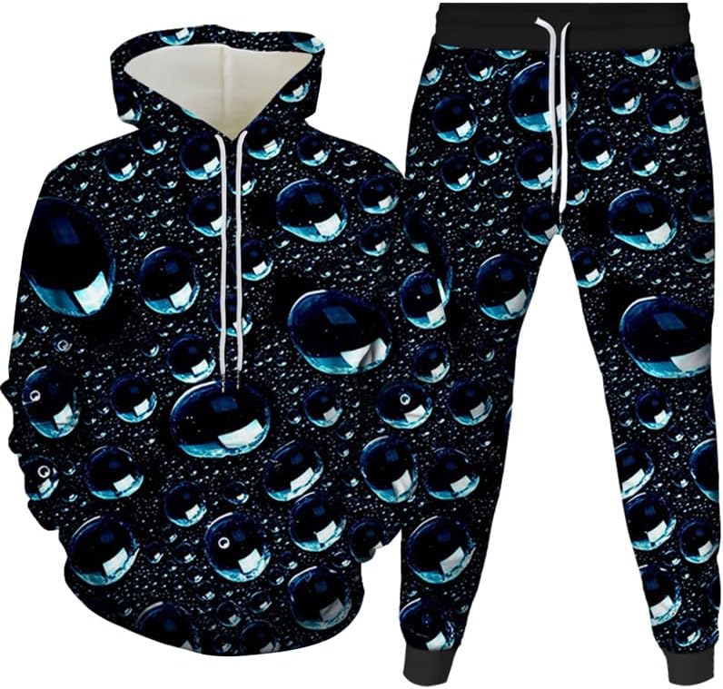 Leestercn Вода капка 3Д дигитално печатење панталони панталони одговараат на машки есен и зимски sweShirt pullover Men Tranksuit Set