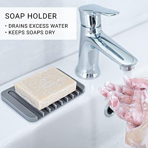 Ухмер силиконски сад за мијалник и сапун сапун сапун 4-пакет, повеќенаменски држач за силиконски сунѓер и сад за мијалник во