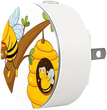 2 приклучок за приклучок на пакувања LED ноќно светло предводена лесна лесна пчела чешел со сензор за самракот за деца за детска
