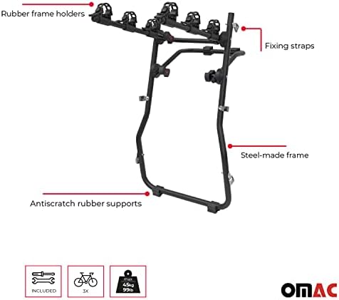 ОМАК 3 решетка за велосипеди за Nissan Leaf 2010- Black | Носач на велосипеди за велосипеди за автомобили 99 lbs оптоварување со преклопување