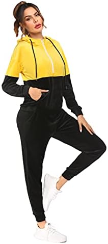 Hotouch Velor Tranksuit Womens 2 парче блок во боја на џогирање постави кадифени потти џогери спортски костуми облеки