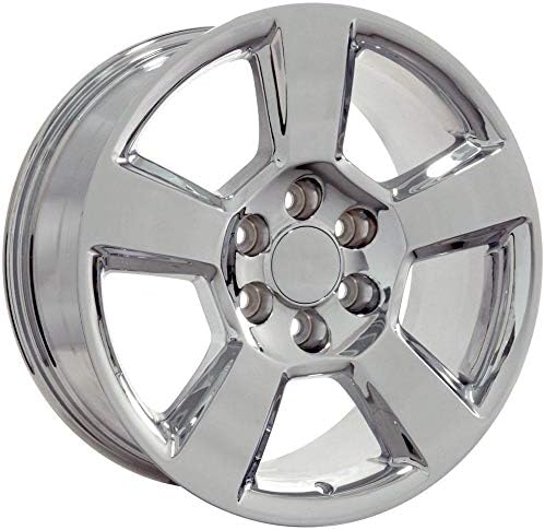 OE Wheels LLC 20 инчи бандажи одговара на Chevy Silverado Tahoe Sierra Yukon Escalade CV76 Chrome 20x9 венчиња Hollander 5652 Bridgestone Dueler Alenza HL гуми поставени