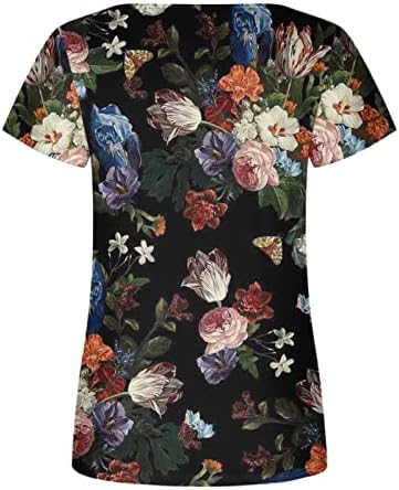 Womenенски скриен стомак врвови 2023 летни маички со кошули со кратки ракави со кратки ракави долги проточни маички цветни печатени обични